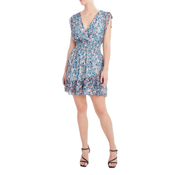 BCBG Paris Mini Floral Dress Blue Size Large NWT - Picture 1 of 13